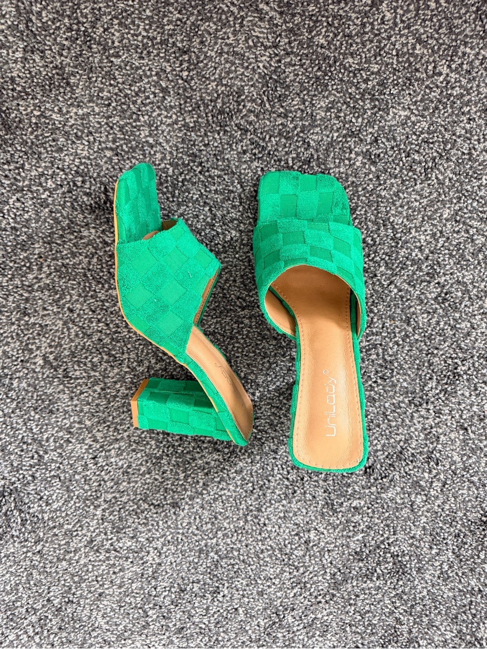 Emerald Green Woven Block Heel Mules